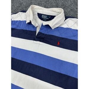 Vintage Polo Ralph Lauren Men's XXL Rugby Shirt Long Sleeve Blue Striped Quilted